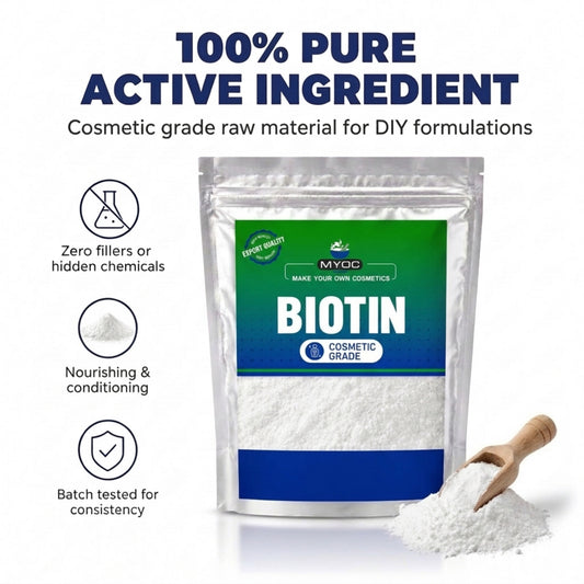 Biotin powder pouch with a scoop for DIY formulations