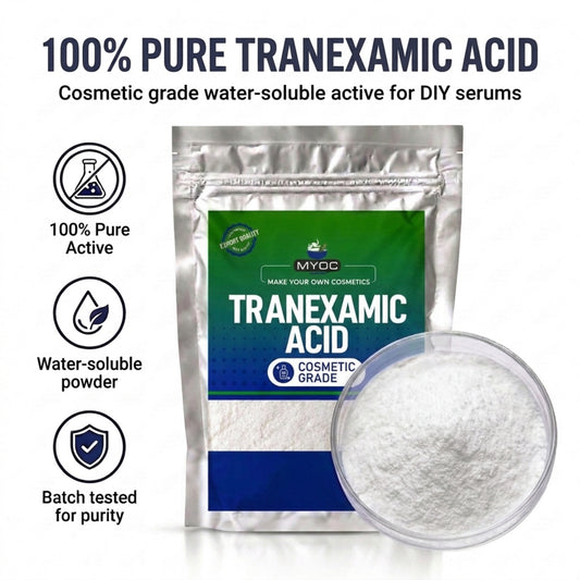 Tranexamic acid pouch with a bowl of powder and key icons