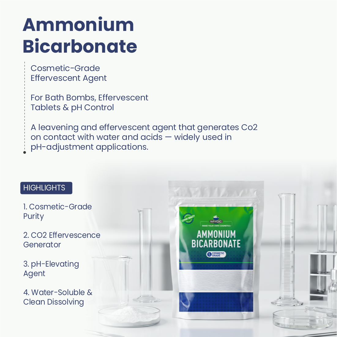 Ammonium Bicarbonate powder for cosmetic and personal care formulations