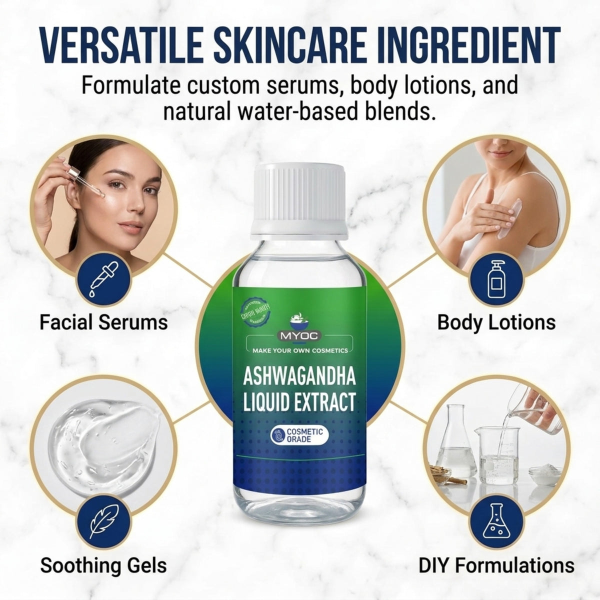 Ashwagandha Liquid Extract applications in serums creams masks and hair care products