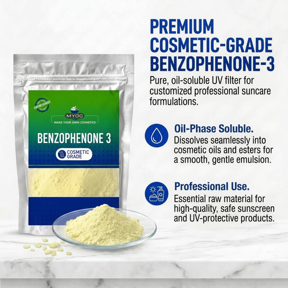 Benzophenone ingredient for cosmetic and personal care formulations
