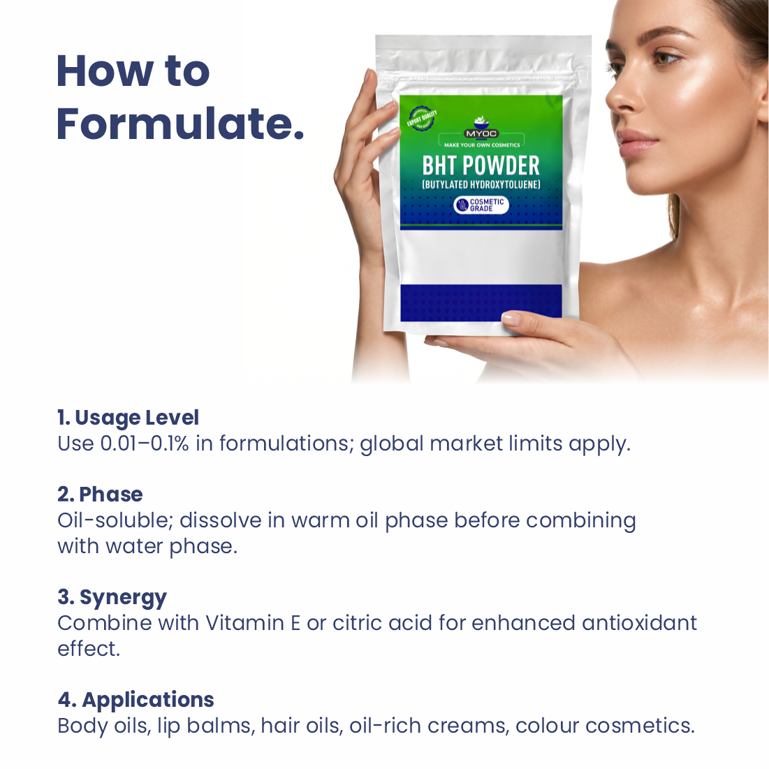 How to use BHT powder in cosmetic formulations