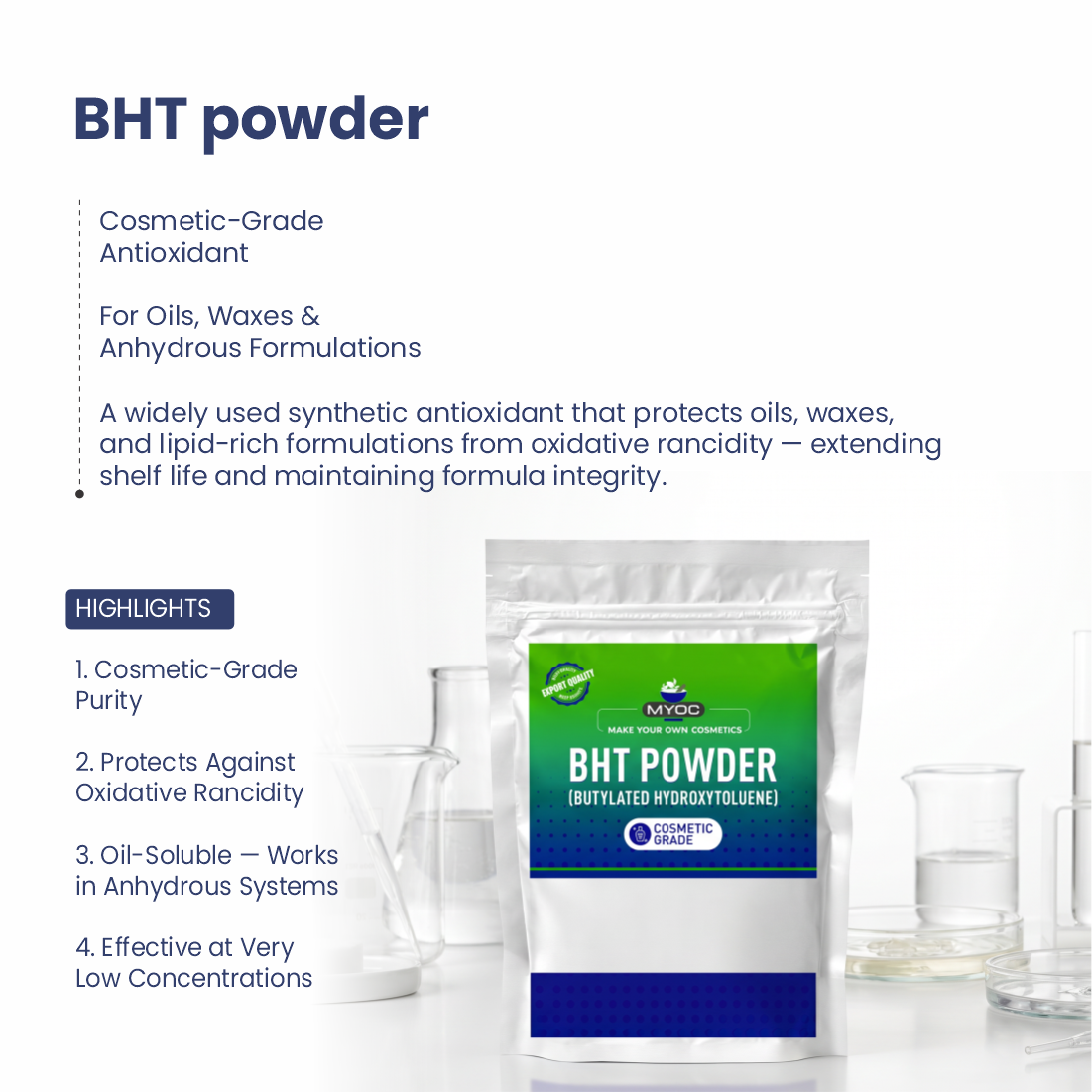 BHT powder powder for cosmetic and personal care formulations