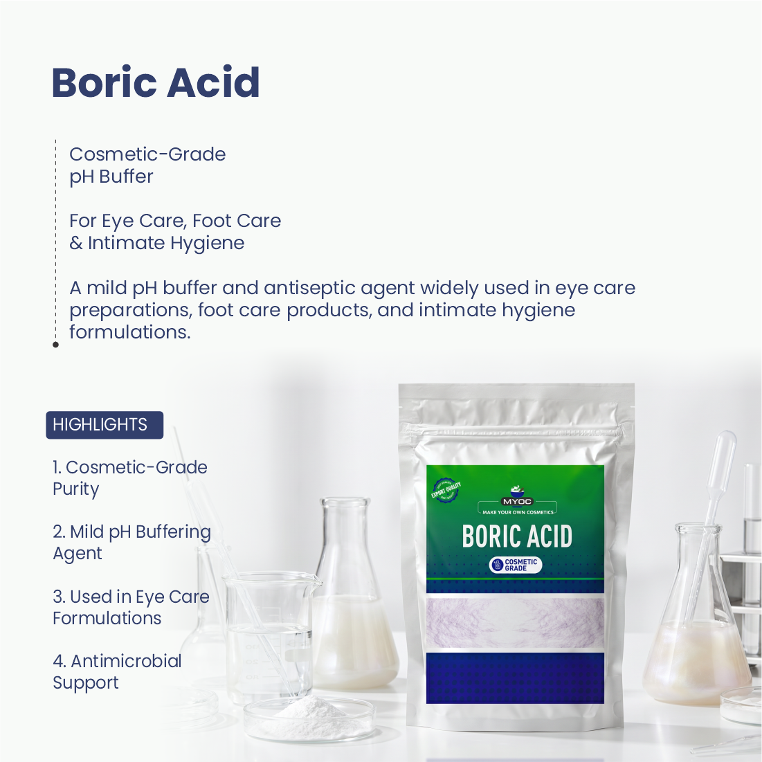 Boric Acid active ingredient for skincare formulations