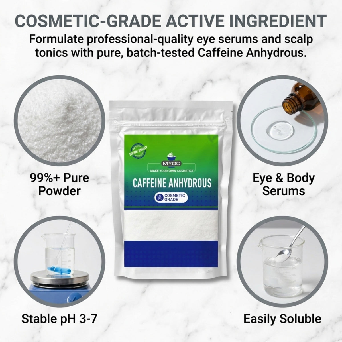 Caffeine Anhydrous key benefits for cosmetic formulations