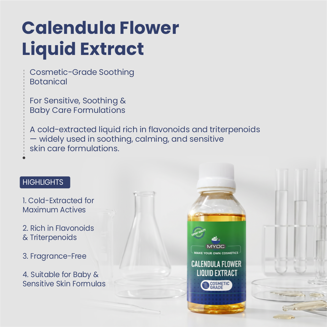 Calendula Flower Liquid Extract botanical ingredient for cosmetic formulations