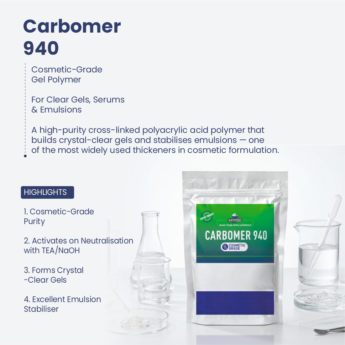 Carbomer 940 ingredient for cosmetic and personal care formulations