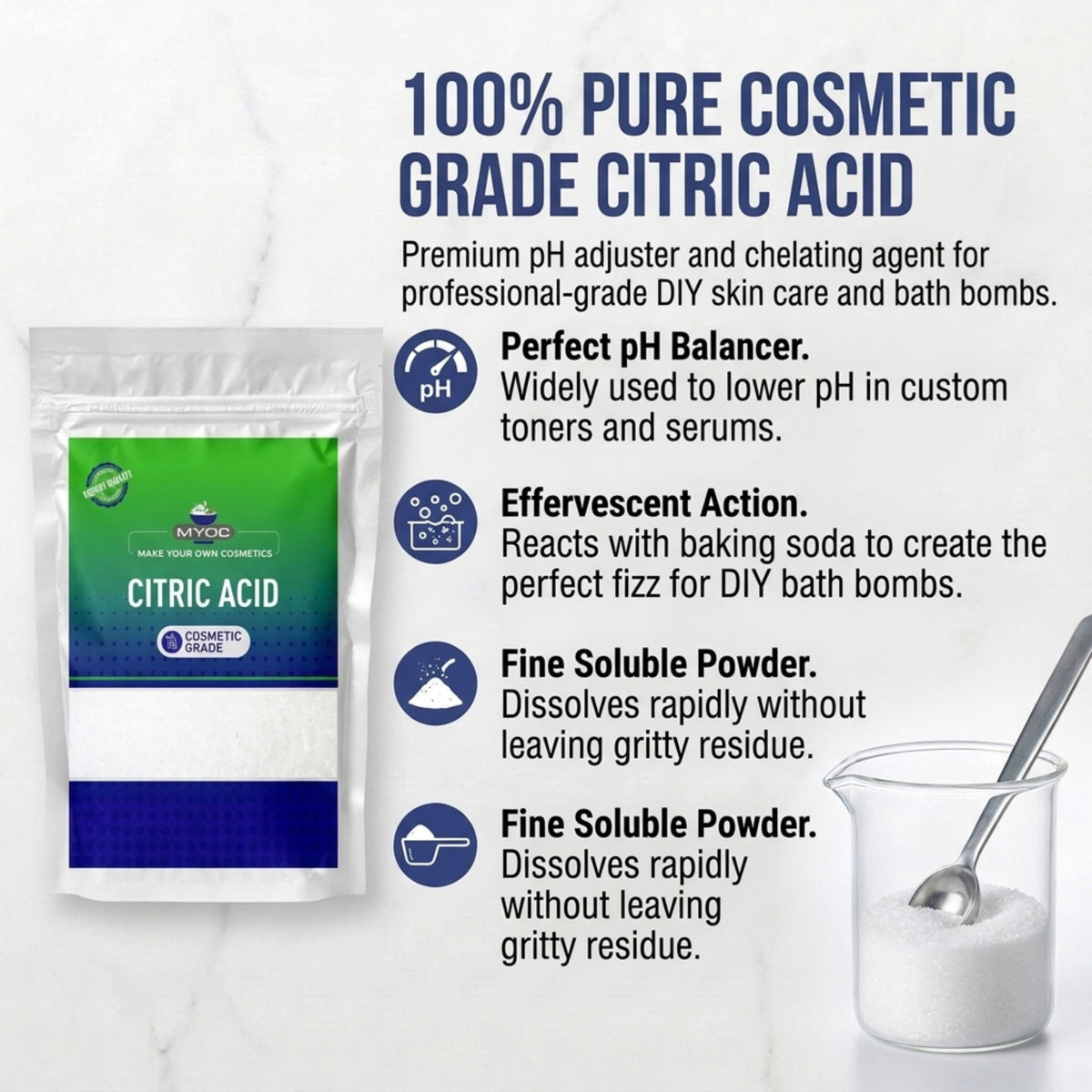 Citric Acid active ingredient for skincare formulations