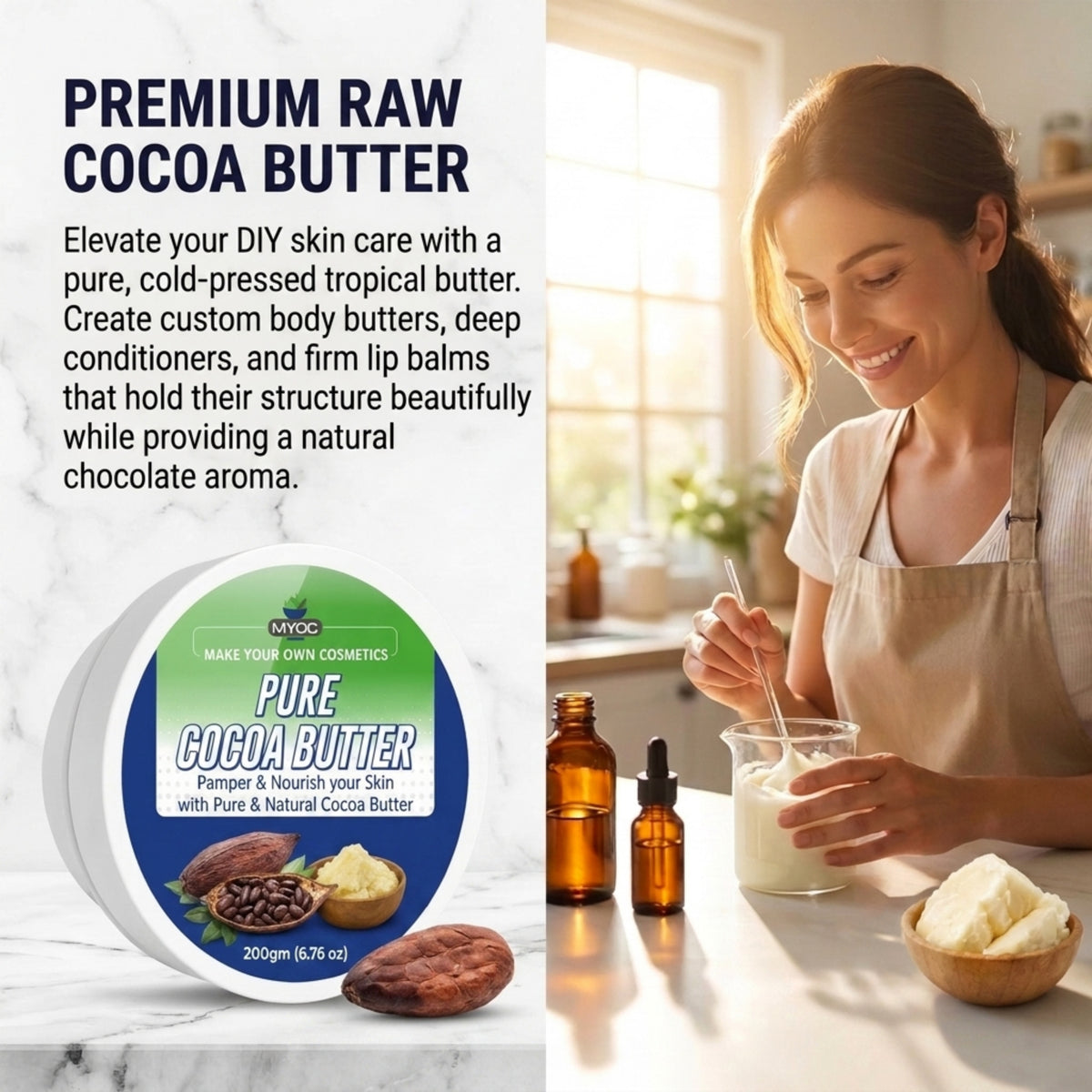 Cocoa Butter applications in skincare haircare and body butter products