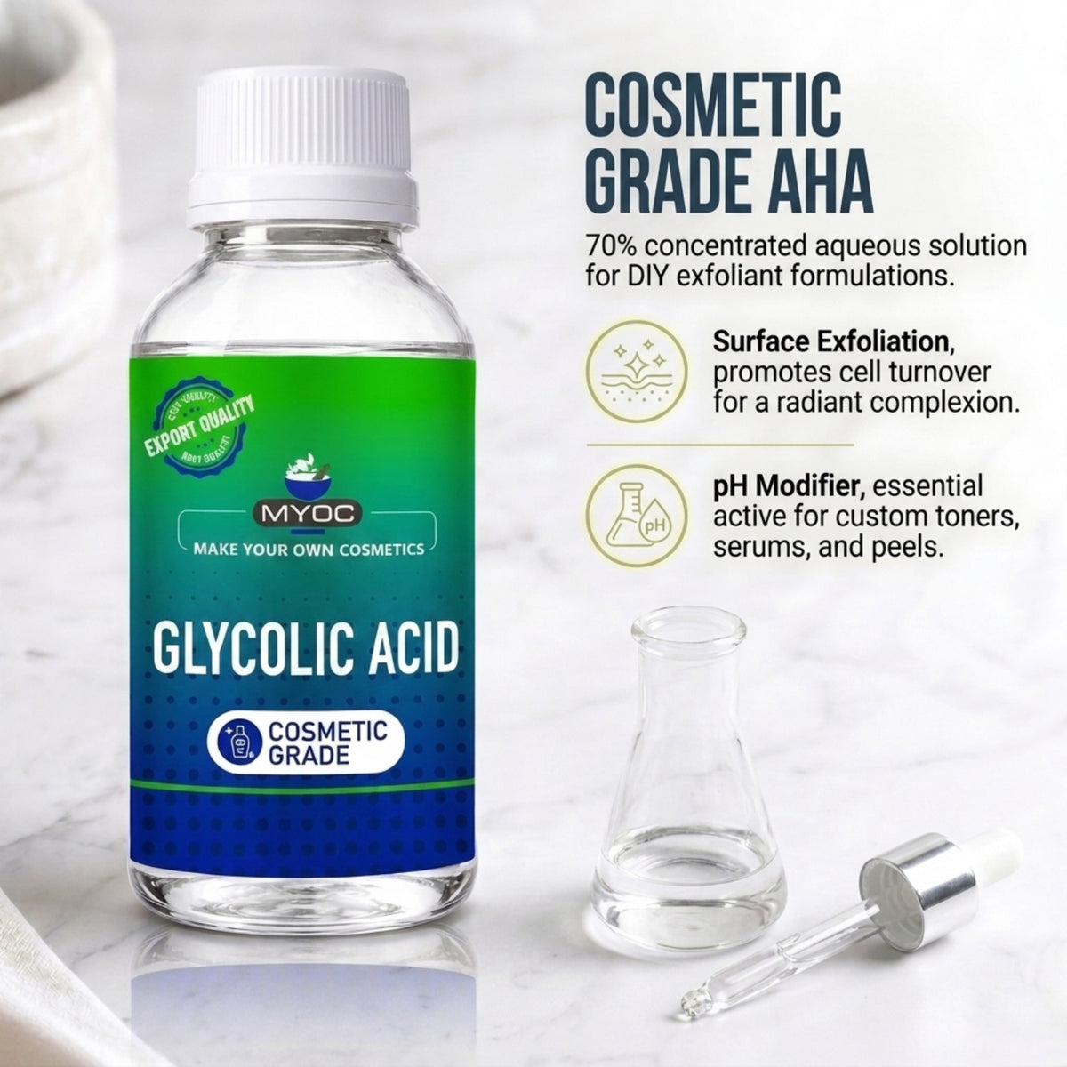 Glycolic Acid active ingredient for skincare formulations