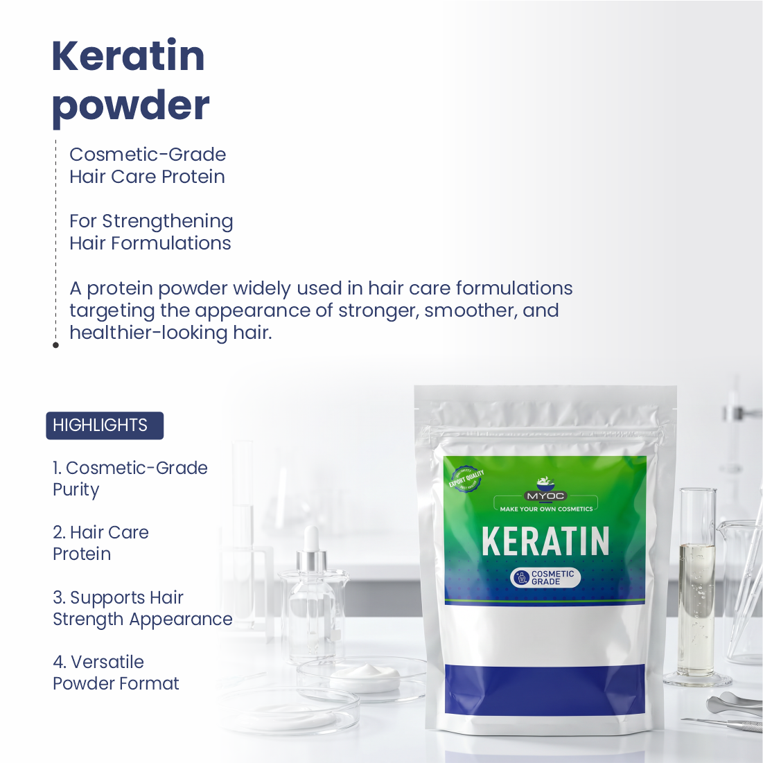 Keratin powder powder for cosmetic and personal care formulations