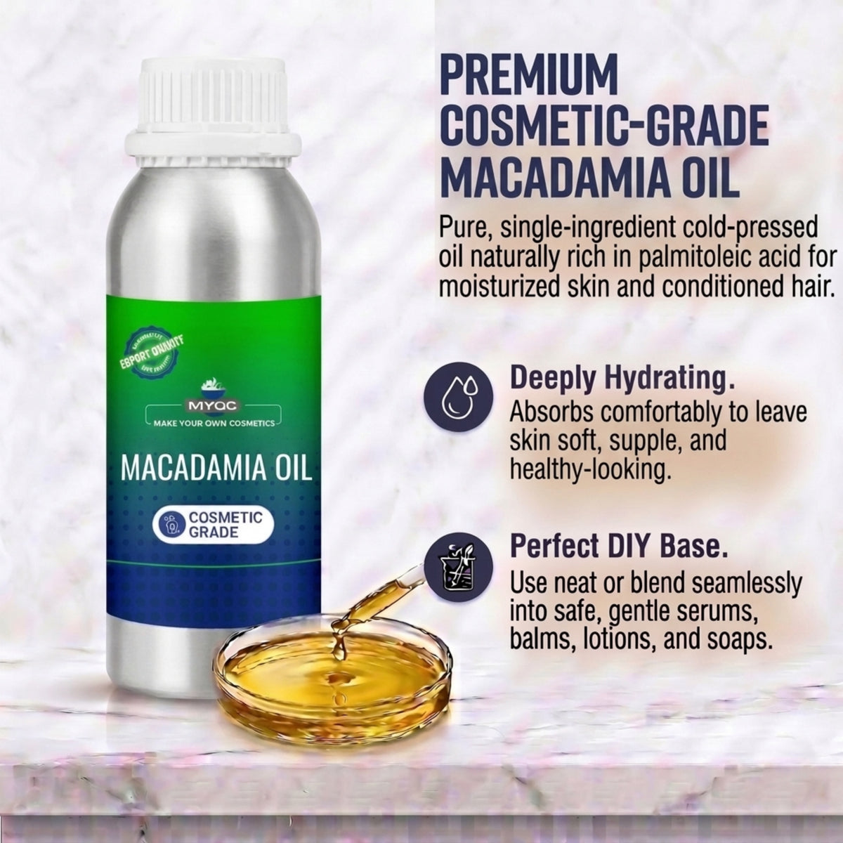 Macadamia Oil for cosmetic and personal care formulations