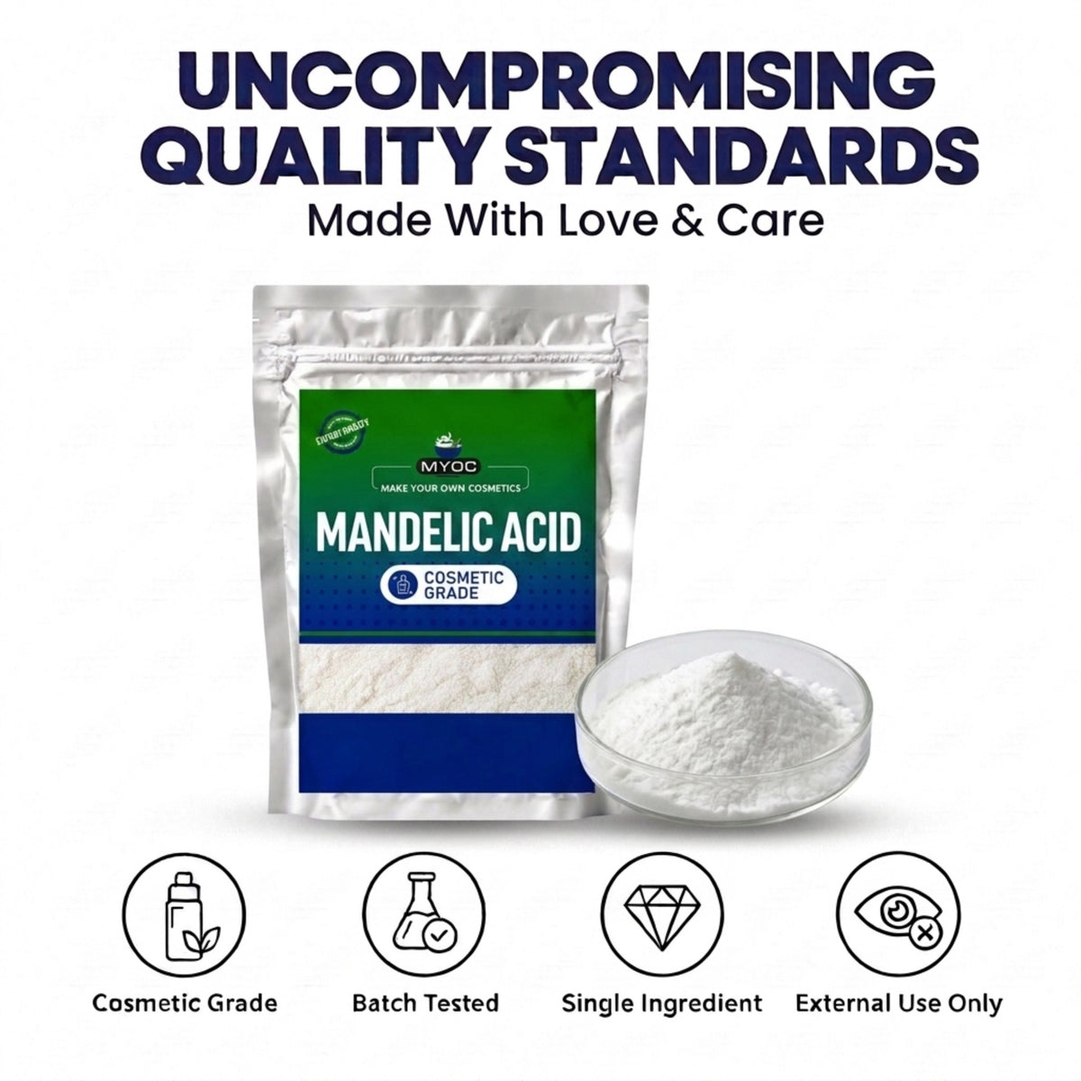 Mandelic acid quality standards infographic