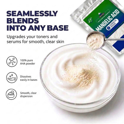 Mandelic acid powder blended into a cream base, infographic