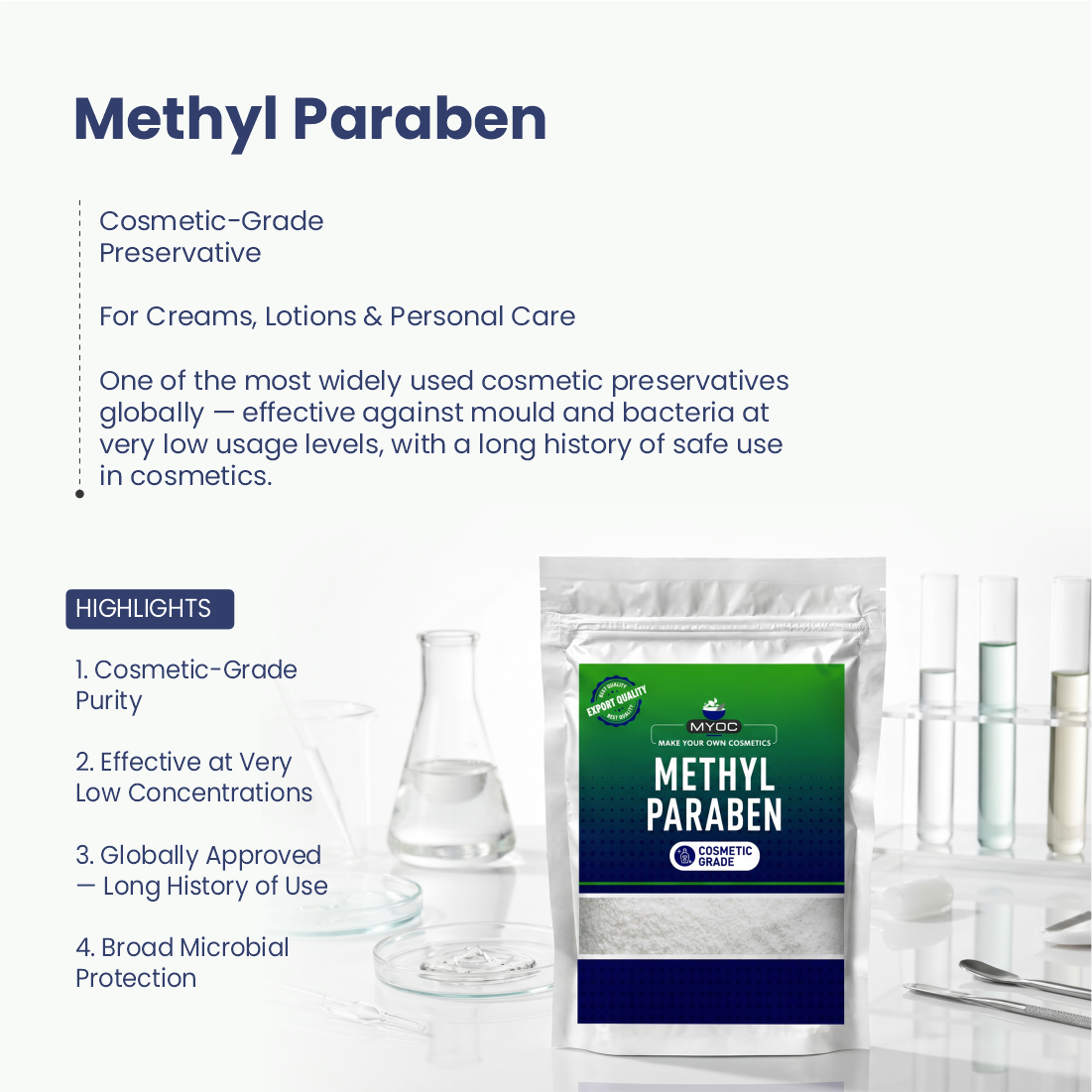 Methyl Paraben preservative ingredient for cosmetic formulations
