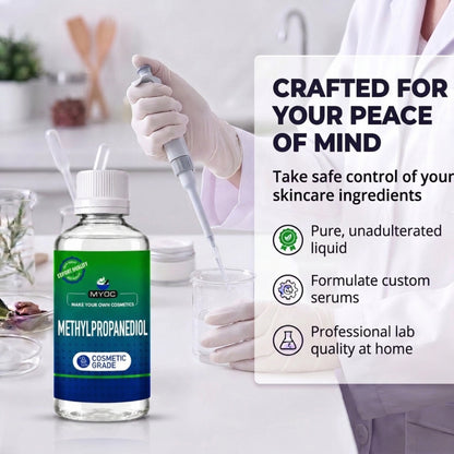 Methylpropanediol bottle with lab pipette, for makers infographic