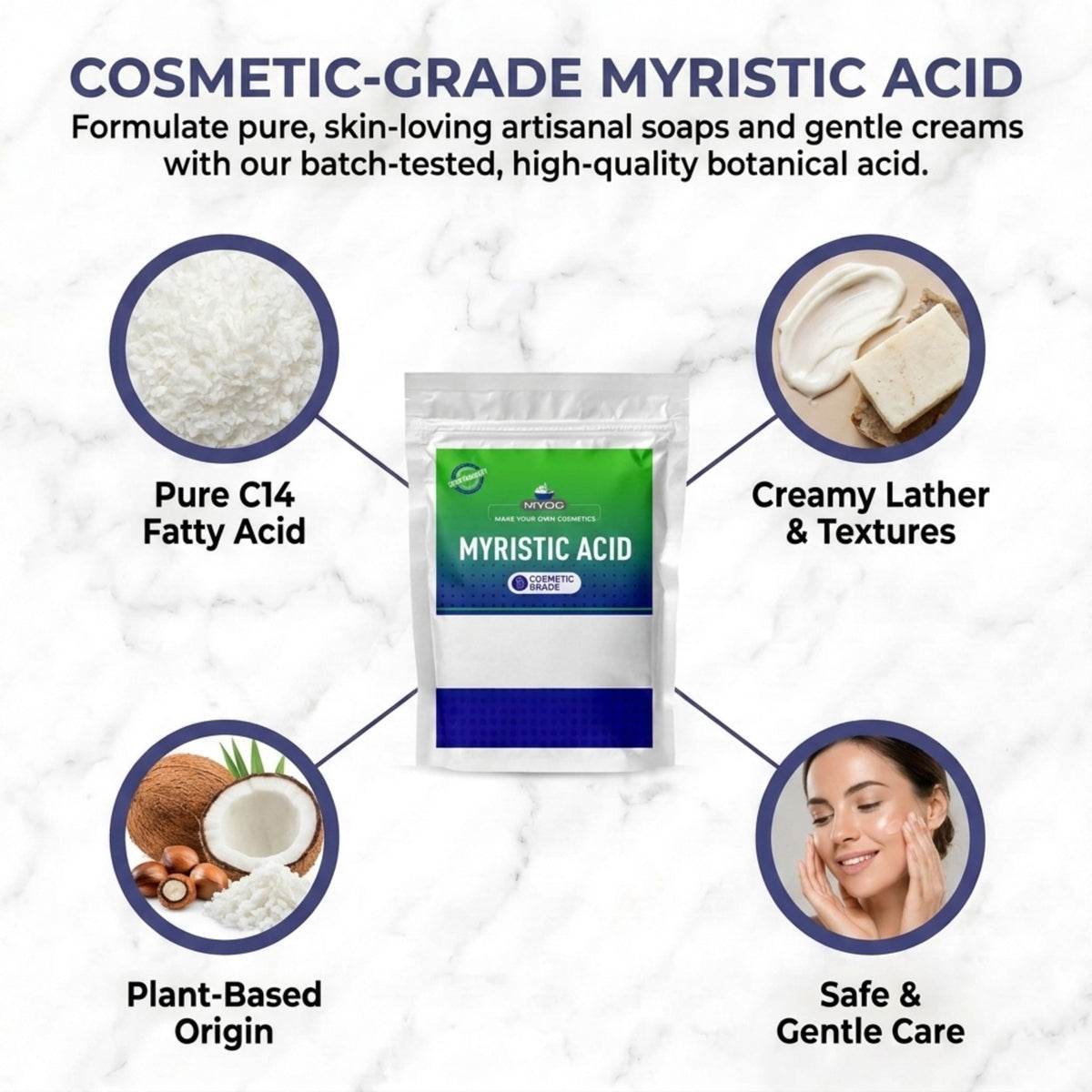 Myristic Acid (C14) key benefits for skincare formulations
