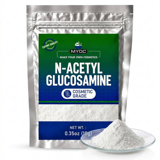 N-acetyl glucosamine cosmetic grade pouch with powder in a dish