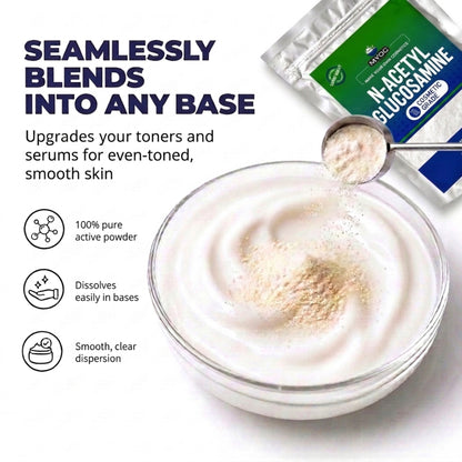 N-acetyl glucosamine powder blended into a cream base, infographic