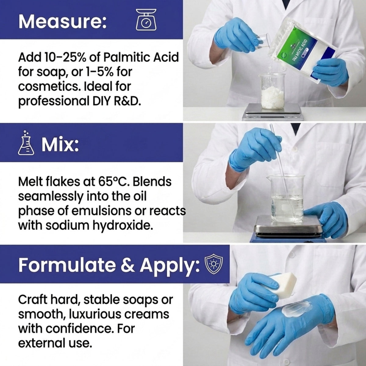 Palmitic Acid (C16) formulation properties and cosmetic applications