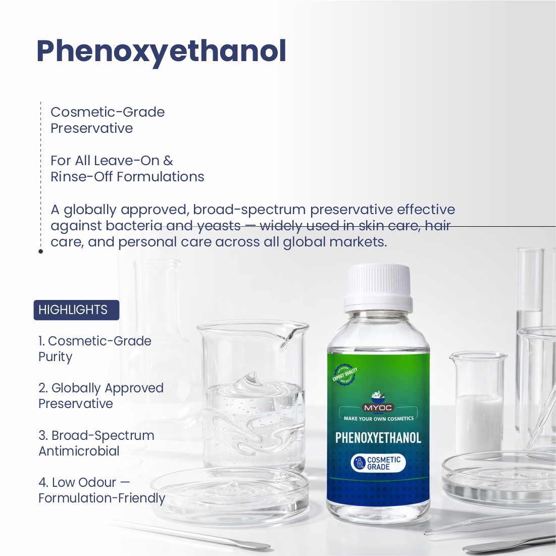 Phenoxyethanol preservative ingredient for cosmetic formulations