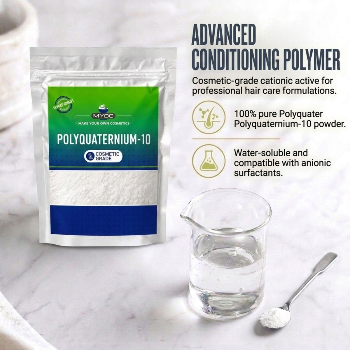 Polyquaternium-10 ingredient for cosmetic and personal care formulations